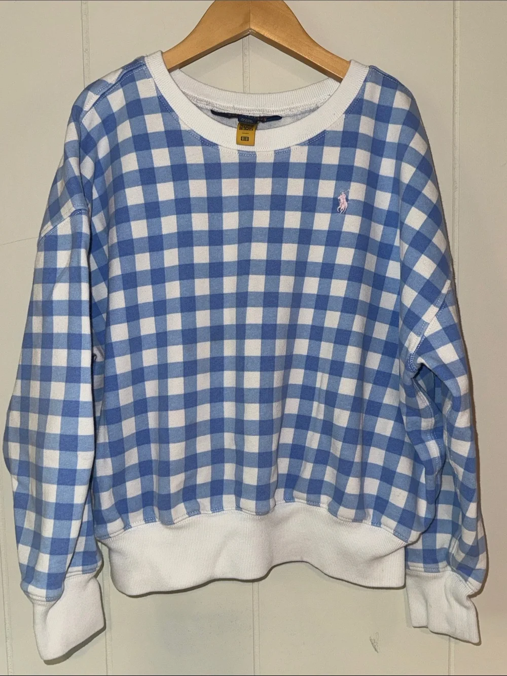 Ralph Lauren Light Blue & White Gingham Crewneck Sweatshirt
